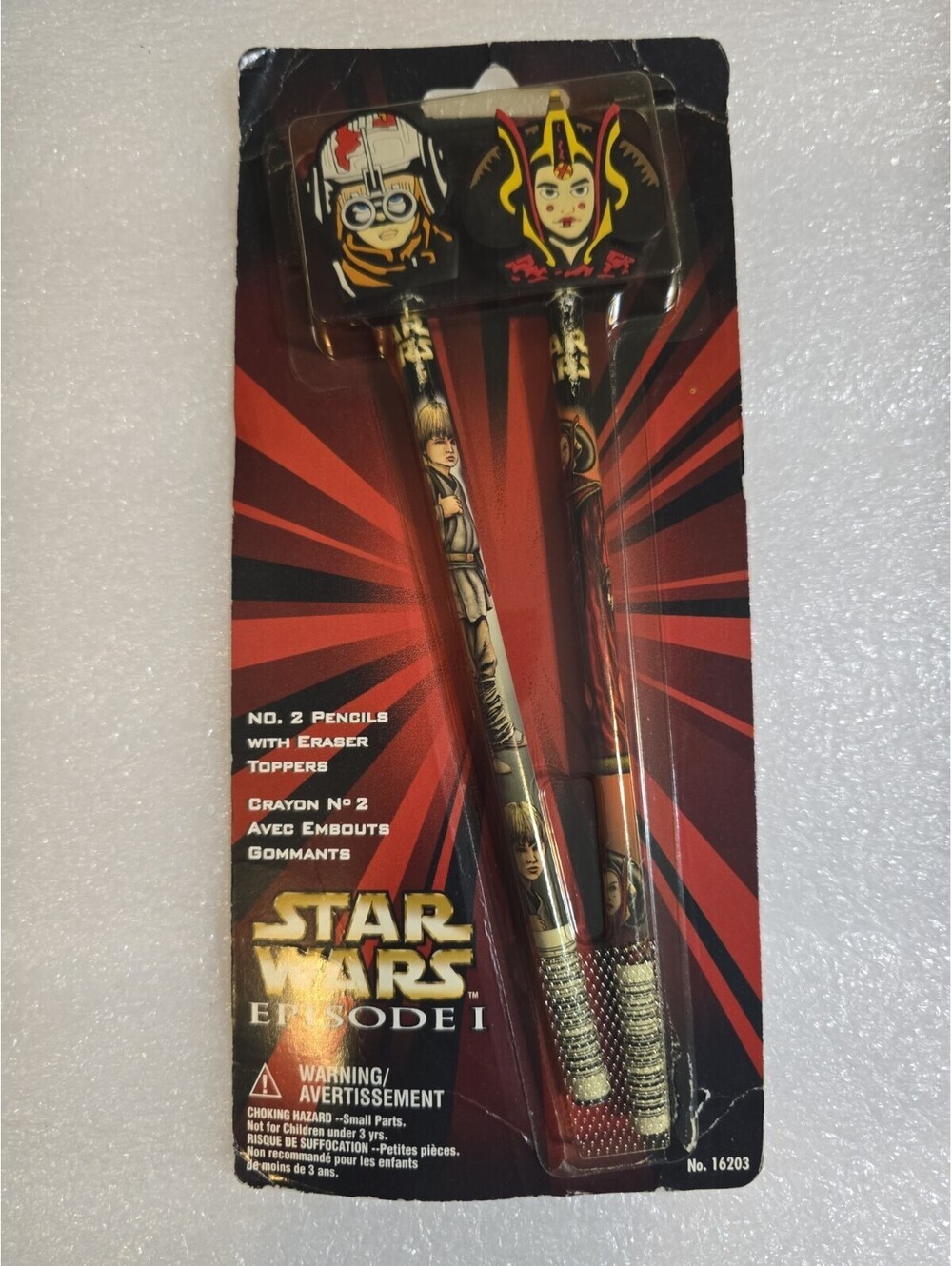 Star Wars Episode 1 Pencils with Eraser Toppers Anakin & Padme 1999 Pentech NIB
